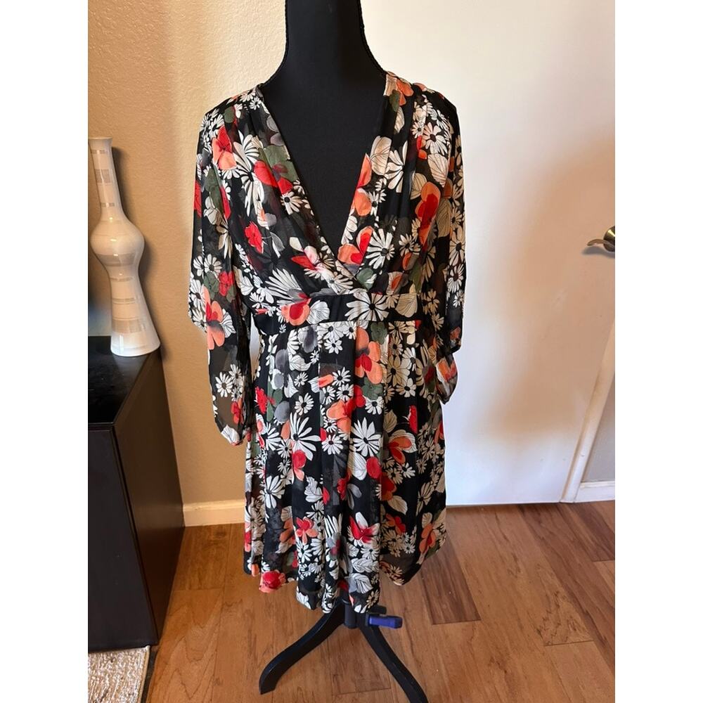 Cotton Candy Floral Chiffon Kimono-Sleeve Dress Size Large